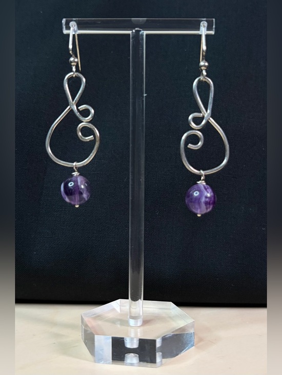 Sterling Silver Amethyst Artisan Hand Crafted Dangle Earrings - Picture 8 of 8